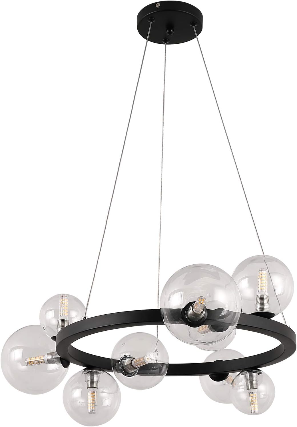 Merexcint Black Chandelier Lighting Island Light Nordic Modern Magic Bean Chandeliers with Globe Glass Shade.Ceiling Light Mid Century Pendant Light for Bedroom Living Room (8-Light)