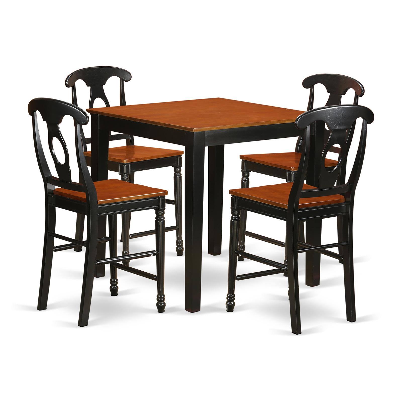East West 5 Piece Counter Height Pub Table Set; Black/Cherry