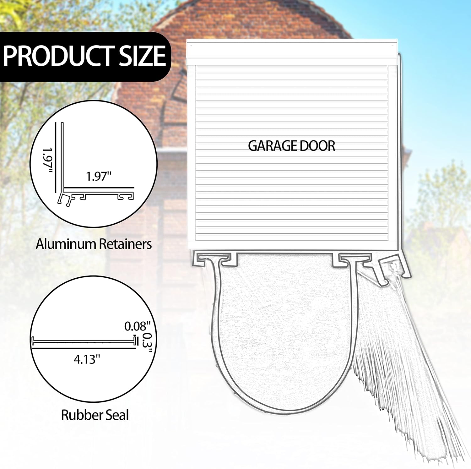 Ginchain Garage Door Seals, Heavy-Duty U Shape Bottom Rubber with Aluminum Track Retainer Base + 5cm Brush Combination Kit, Universal Garage Door Weather Stripping Kit (9.8 FT)