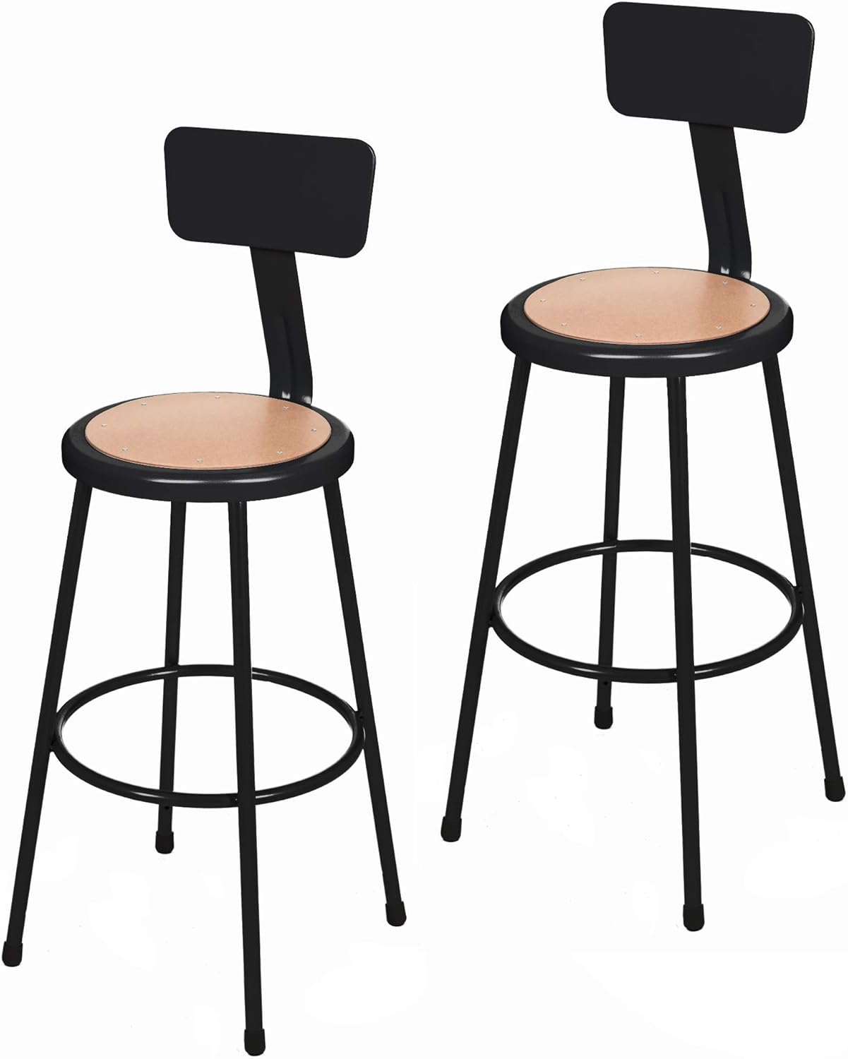 (2 Pack) OEF Furnishings Black Shop Stool with Backrest, 30