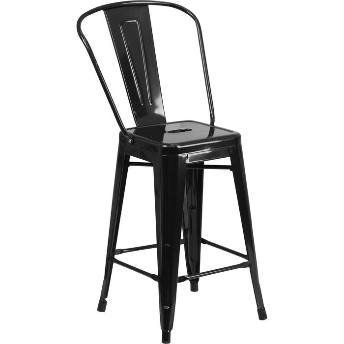 Flash Furniture High Metal Indoor/Outdoor Counter Height Stool with Back, Black