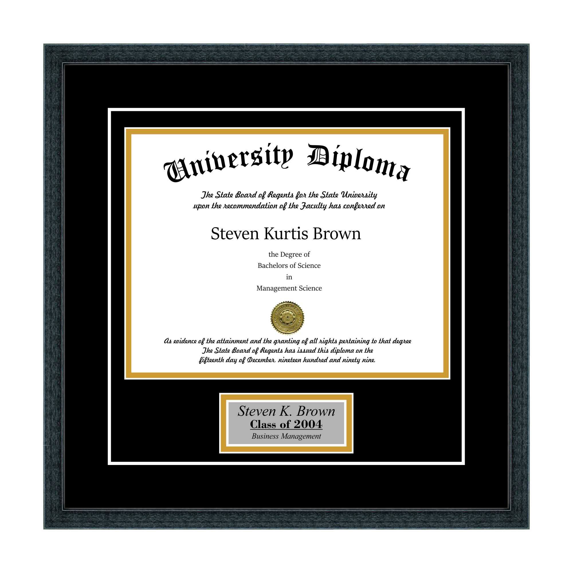 Perfect Cases and Frames Personalized Single Diploma Frame with Double Matting for 8.5x22 x 11x22 Tall Diploma with Black 3/4x22