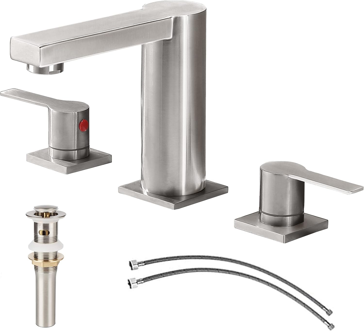 Ufaucet Commercial Modern Two Handle 3 Holes Widespread Matte Black Bathroom Faucet, Bathroom Vanity Lavatory Sink Faucet with Supply Hoses