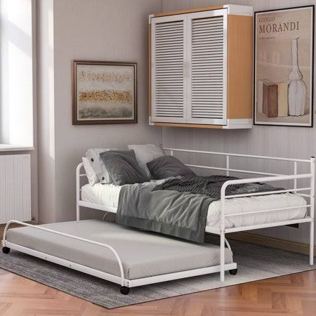 Euroco Metal Daybed with Trundle, Twin, White, Black