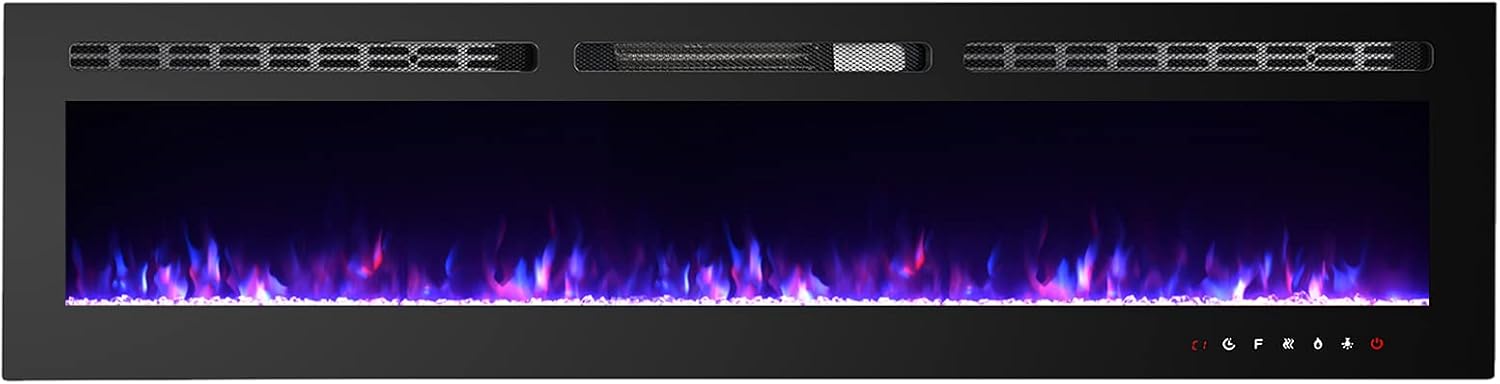 CharaVector Electric Fireplaces Recessed Wall Mounted Fireplace Insert 70 Inch Wide Heater LED Fire Place Remote Control & Touch Screen