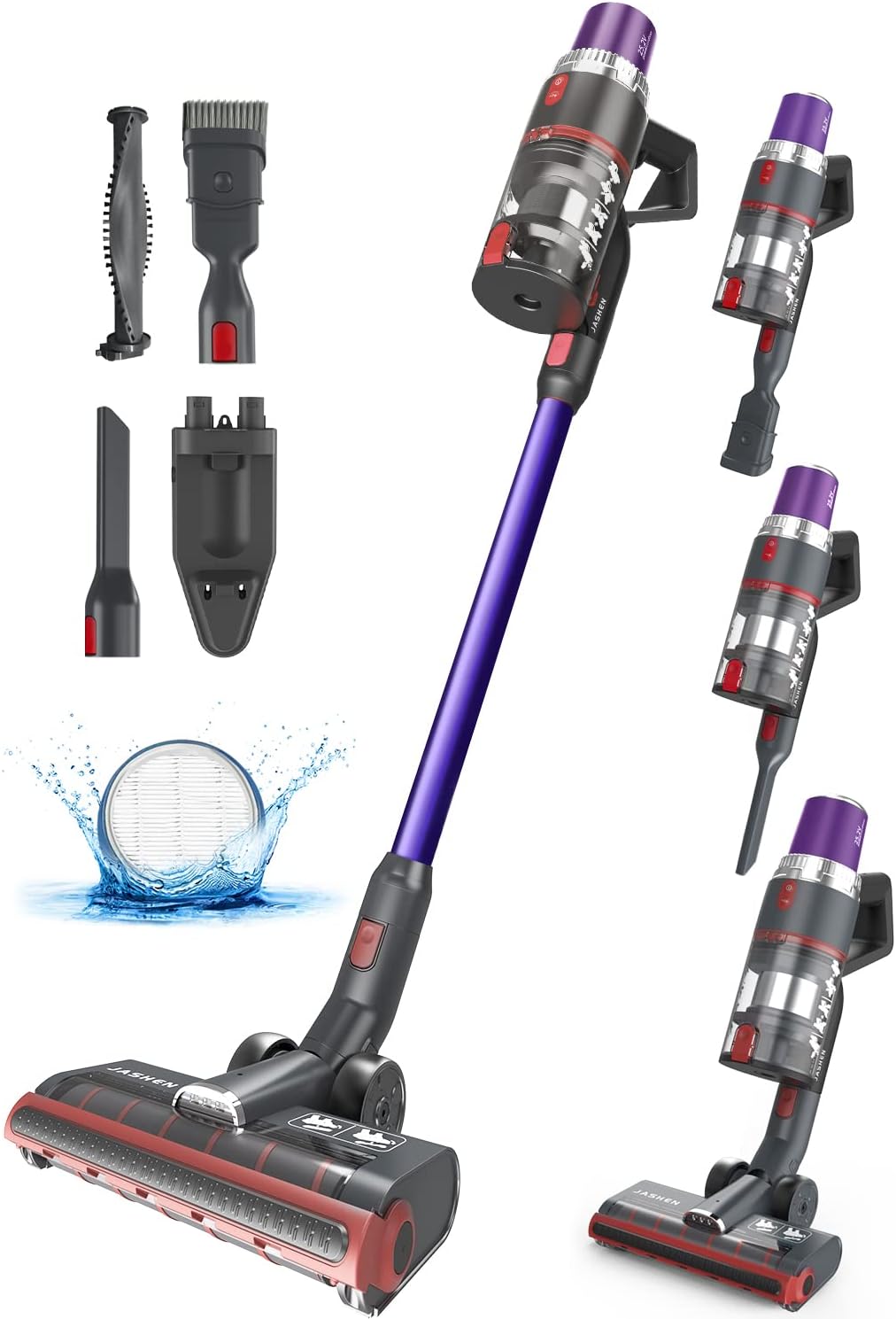 Cordless Vacuum Cleaner, JASHEN V16 Stick Vacuum Cleaner 350W 6 in 1 Lightweight for Hard Floor Carpet Pet Hair, Vacuum Cleaner Wireless Portable with 2500mAh Battery, HEPA Filter & Led Display