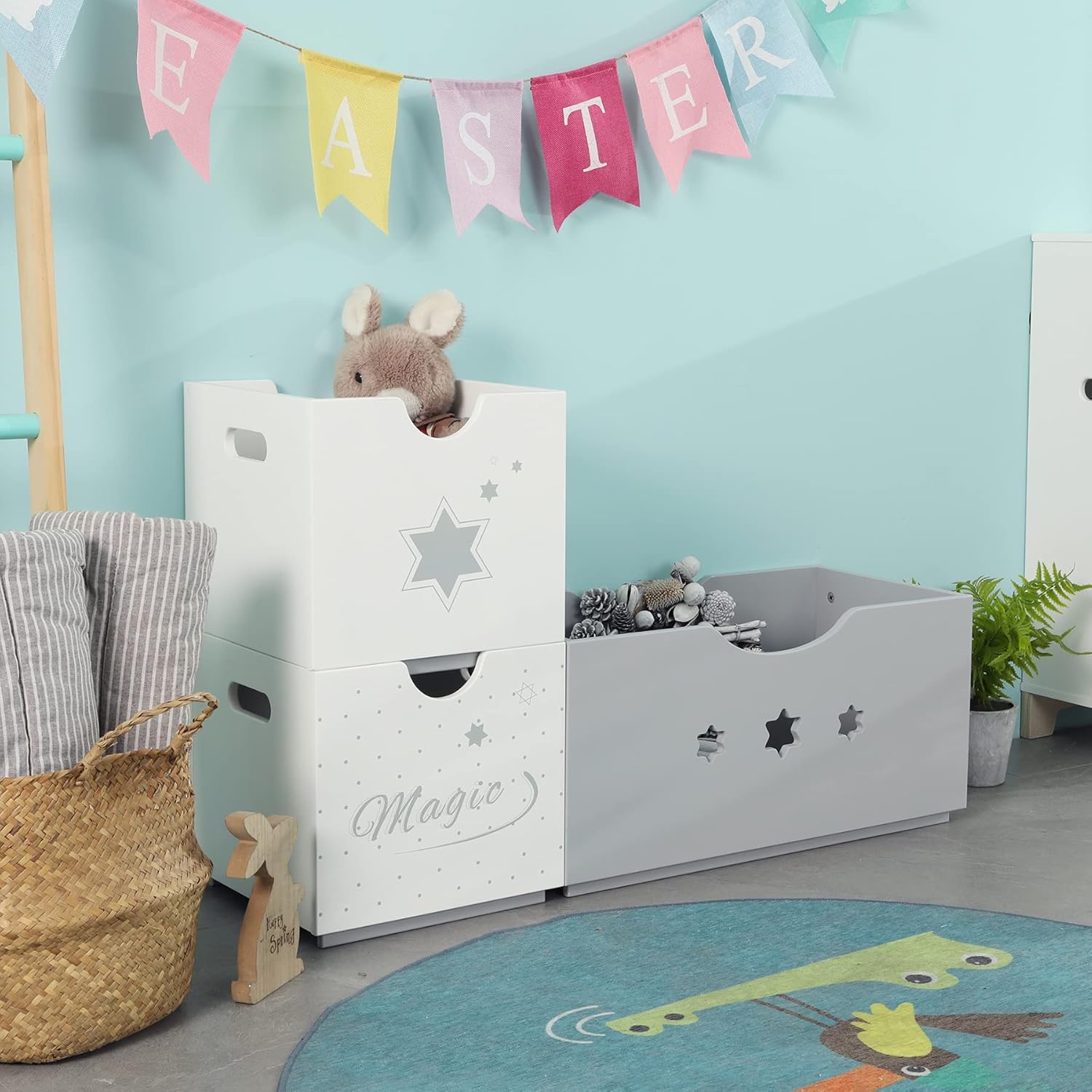 JOLIE VALL&Eacute;E TOYS & HOME 3PCS Large Kids Toy Storage Wooden, Children's Toy Organizer and Storage Suit for 1-5 Years Old, Stackable Toy Box, Storage Bins for Girls and Boys