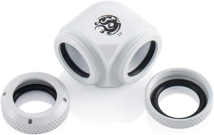 Bitspower Dual Enhance Multi-Link Adapter Fitting for 14mm OD Rigid Tubing, 90 Degree Angle, Deluxe White, 4-Pack