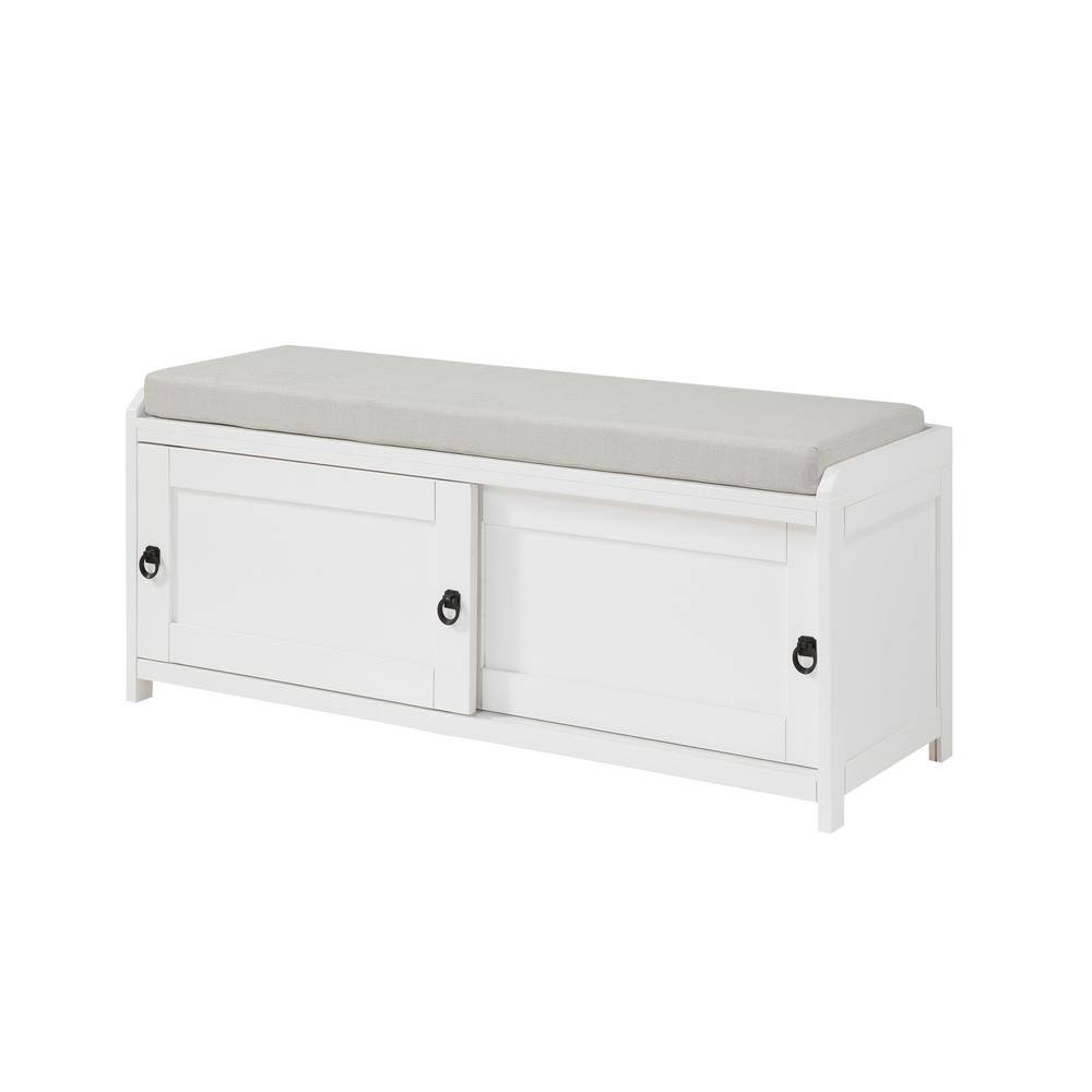 Boyel Living White Homes Collection Accent Cabinet Wood Storage Bench with 2 Cabinets