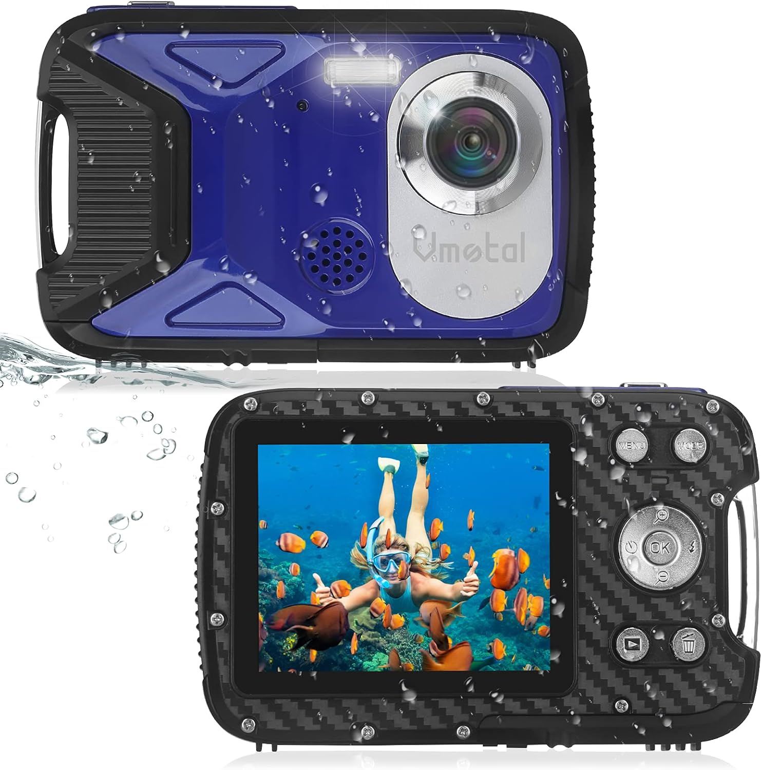 Waterproof Digital Camera Full HD 1080P Underwater Camera 16 MP Underwater Camcorder with 1050MAH Rechargeable Battery Point and Shoot Camera DV Recording Waterproof Camera for Snorkeling (Blue-2) Pack of 2