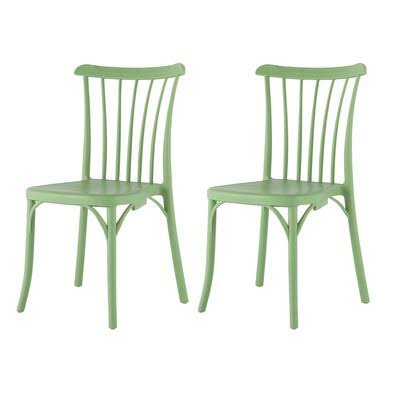 Almuth Stacking Patio Dining Side Chair (Set of 2) Latitude Run Frame Color: Green