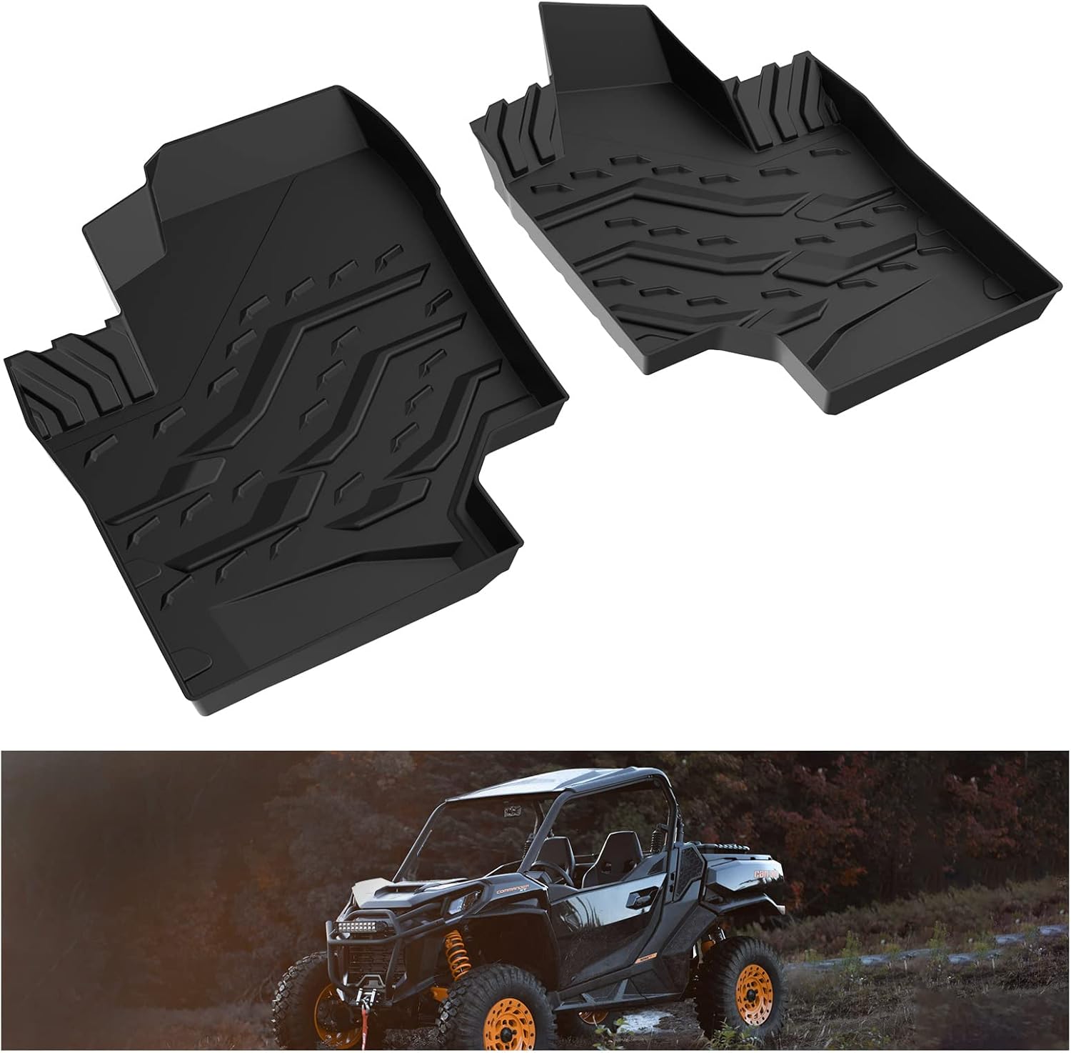 KIWI MASTER Floor Mats Compatible for 2018-2022 Can-Am Maverick Sport / Trail, 2021-2022 Can-Am Commander Accessories All Weather Mat Front Row TPE Slush Liners Black
