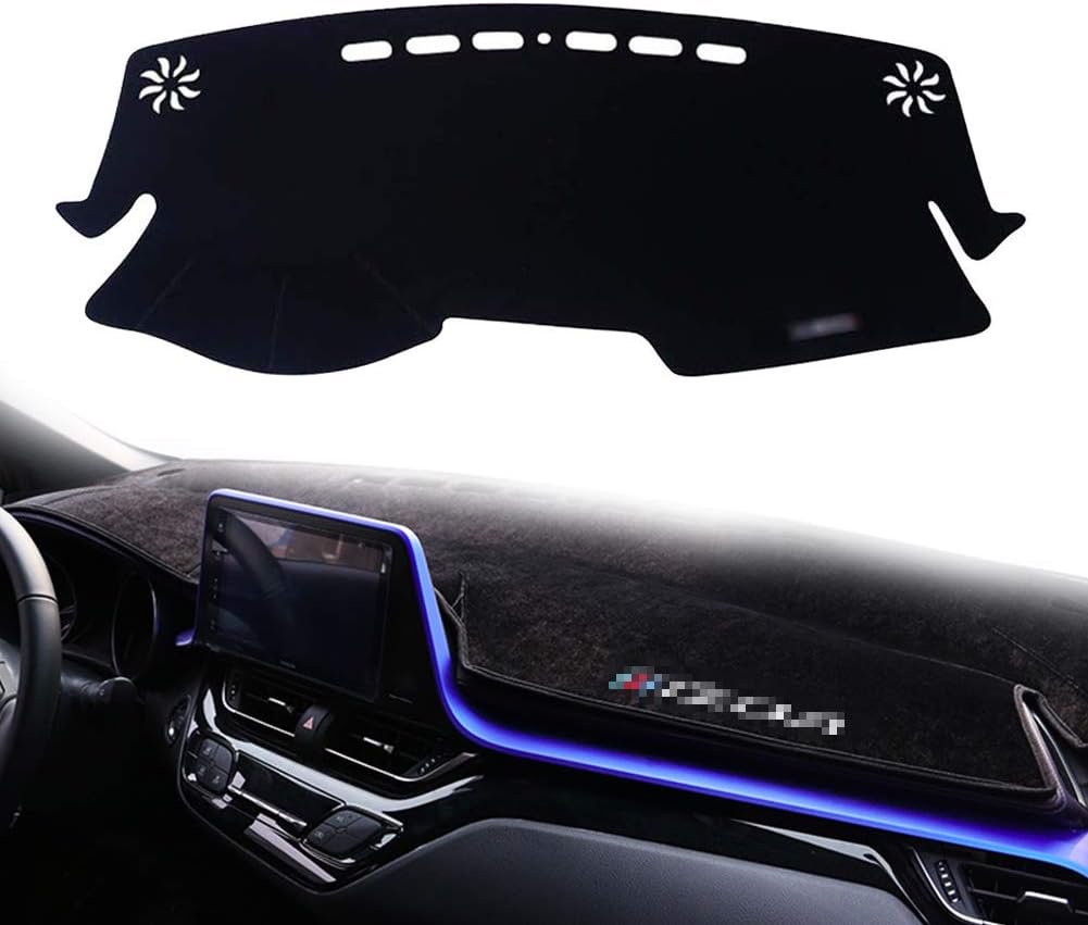 PGTOPONE Custom Fit Dashboard Black Center Console Cover Dash Mat Protector Sunshield Cover Pad Carpet for 2017 2018 2019 2020 Toyota CHR CH-R (Black)