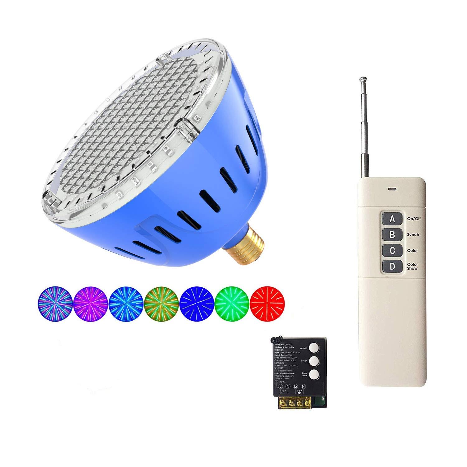 LAMPAOUS Inground LED Pool Lights Bulb Multi Color and Color Show with Super Wide Remote Control Kit 120VAC