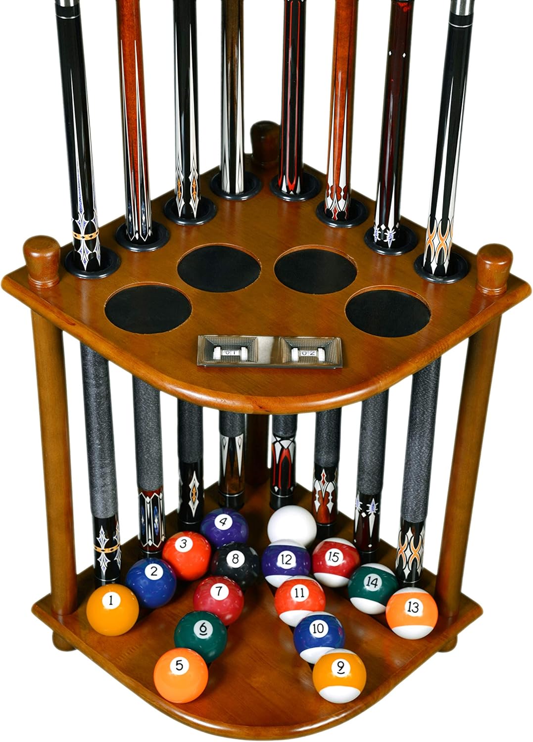 ISZY Billiards Pool Stick Holder - Cue Rack Only - Wood Stand Holds 8 Billiard Sticks, a Full Set of Balls & Includes 4 Score Counters - Pool Accessories Pack of 2