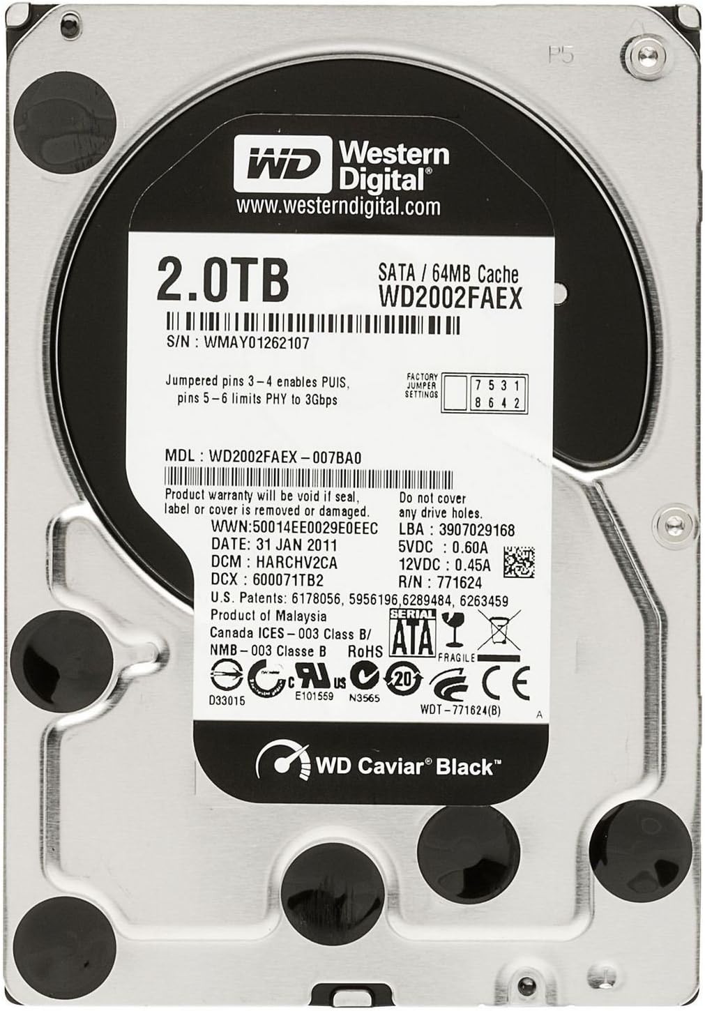 Western Digital Caviar Black 2 TB SATA III 7200 RPM 64 MB Cache Bulk/OEM Internal Desktop Hard Drive - WD2002FAEX (Renewed) Pack of 2