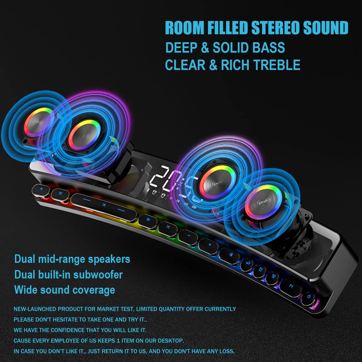 Computer Speakers Desktop, Dynamic RGB PC Gaming Speaker Sound Bar with Bluetooth 5.0, 19