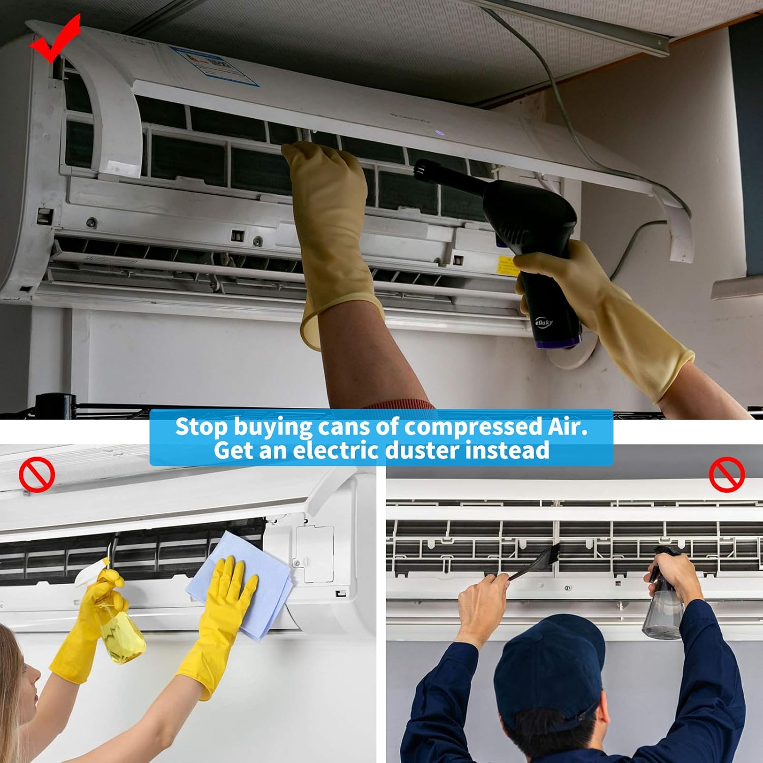 Cordless Air Duster, efluky Air Duster for Computer Cleaning with LED Light, Replaces Compressed Spray Gas Cans, Rechargeable Battery,Powerful 36000 RPM,Handy and Efficient for Electronics Pack of 2