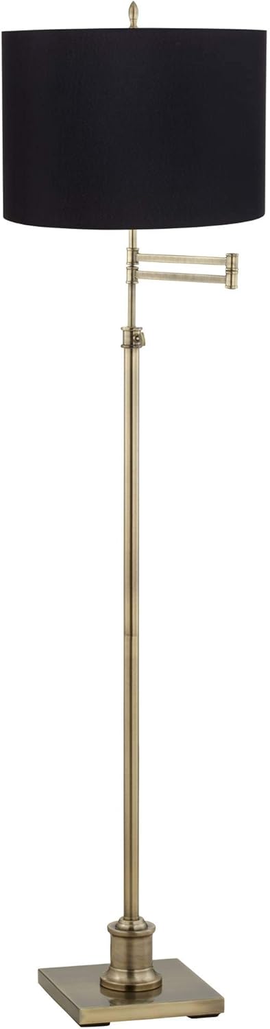 Westbury Contemporary Swing Arm Floor Lamp Adjustable Height Standing Antique Brass Black Fabric Hardback Drum Shade Decor for Living Room Reading House Bedroom Home Office - 360 Lighting
