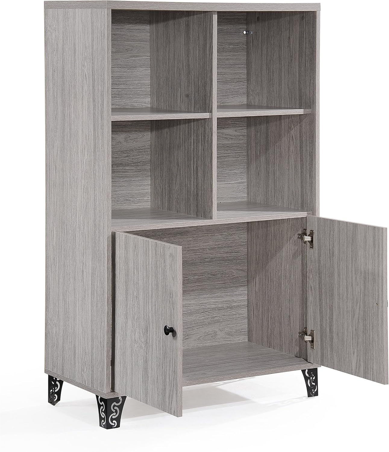 Christopher Knight Home Justina Mid-Century Modern Fiberboard Cabinet, Black / Grey Oak Finish