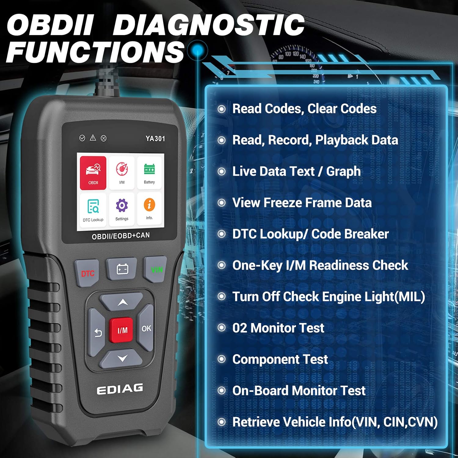 OBD2 Scanner,Car Code Reader Check Engine Light Auto OBD-II CAN Diagnostic Scan Tool with Live Data,10 OBDII Test Modes, Lifetime Free Upgrade (YA-301). Pack of 2