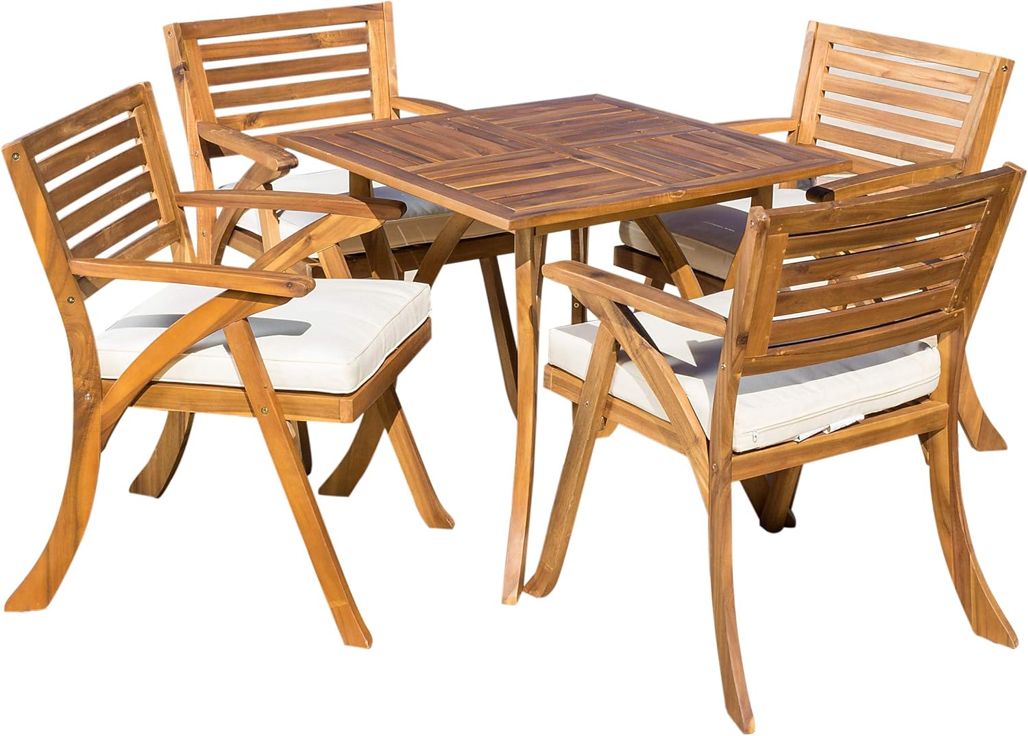 Christopher Knight Home Hermosa Acacia Wood Dining Set, 5-Pcs Set, Teak Finish