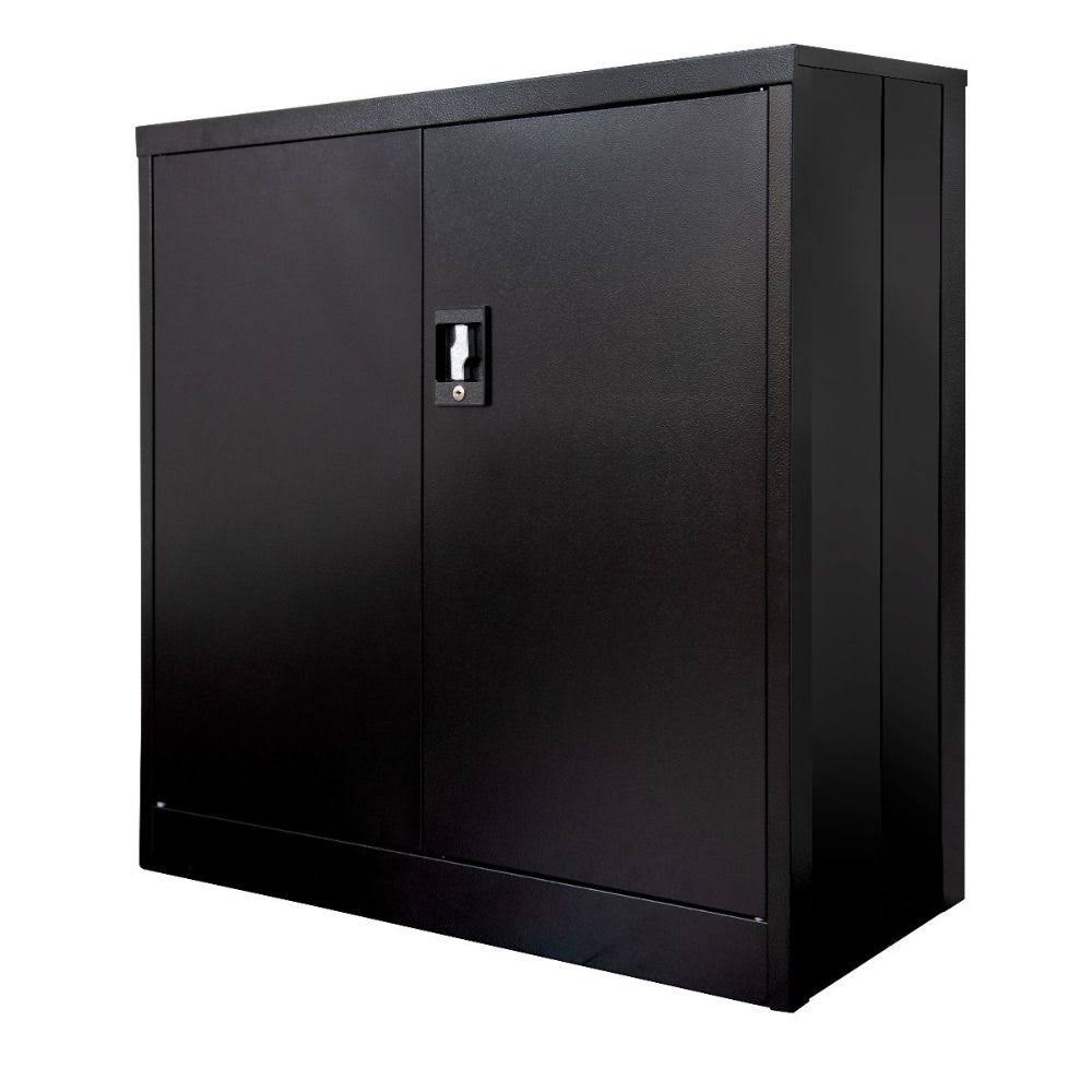 Offex Home Office Collapsible 36x22 Folding Two-Shelf Metal Storage Cabinet - Black