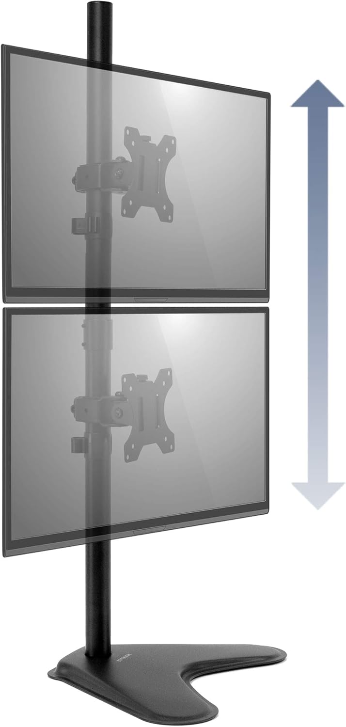 Mount-It! Dual Monitor Free Standing Desk Mount | 2 Screen Vertical Stackable Stand | Two 24 27 29 30 32 Inch Displays | Tilt Swivel Height Adjustable | VESA 75 100 Compatible Pack of 2