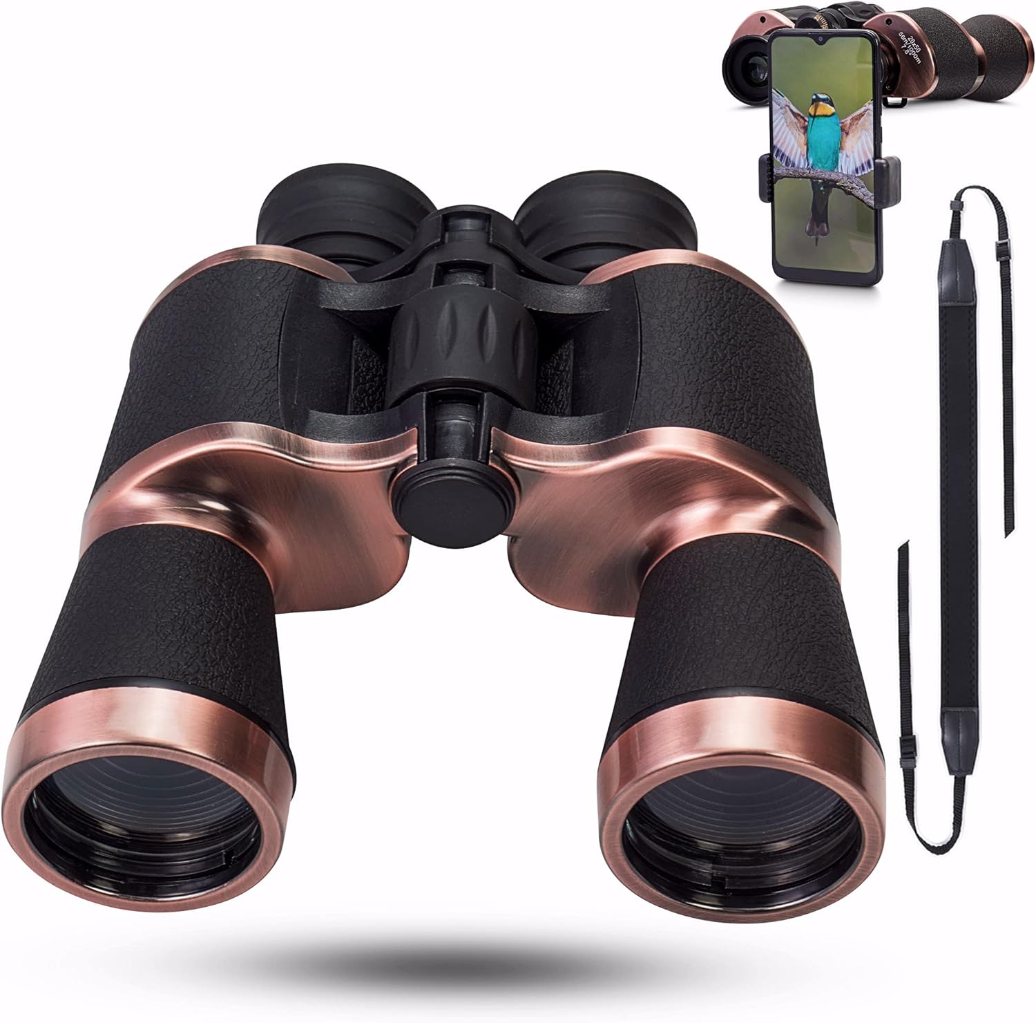 20x50 Binoculars High Power Binoculars for Adults with Low Night Vision Waterproof Compact Binoculars for Bird Watching Hunting Hiking Traveling Outdoor, Phone Adapter Strap and Case
