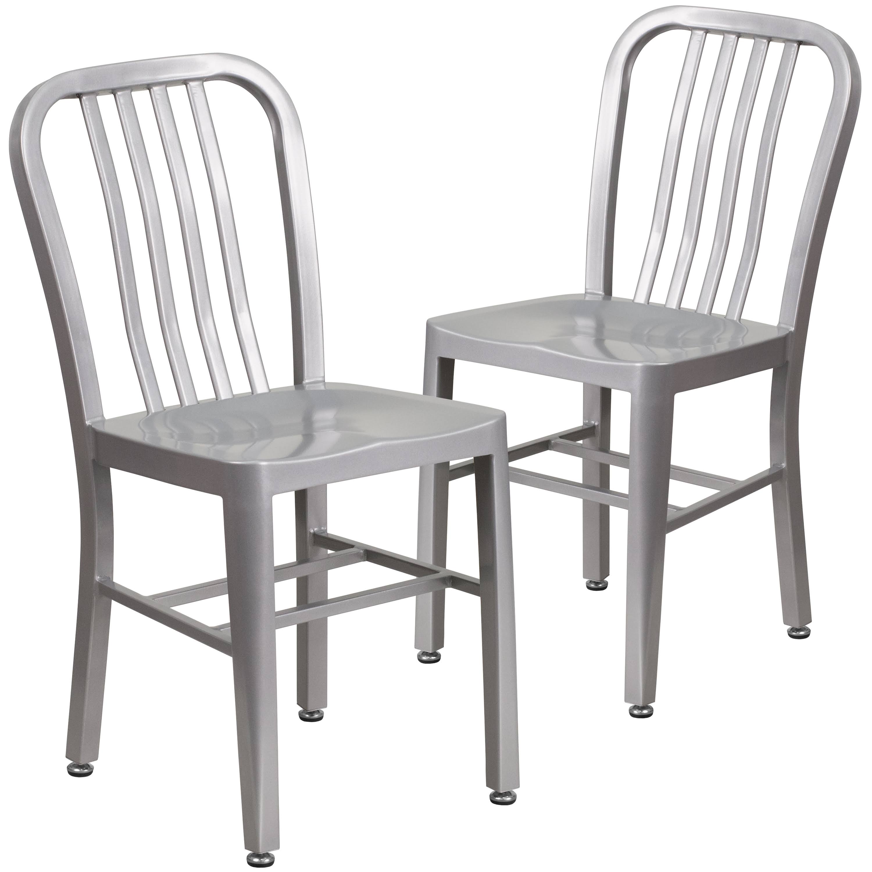 Flash Furniture Commercial Grade 2 Pack Silver Metal Indoor-Outdoor Chair