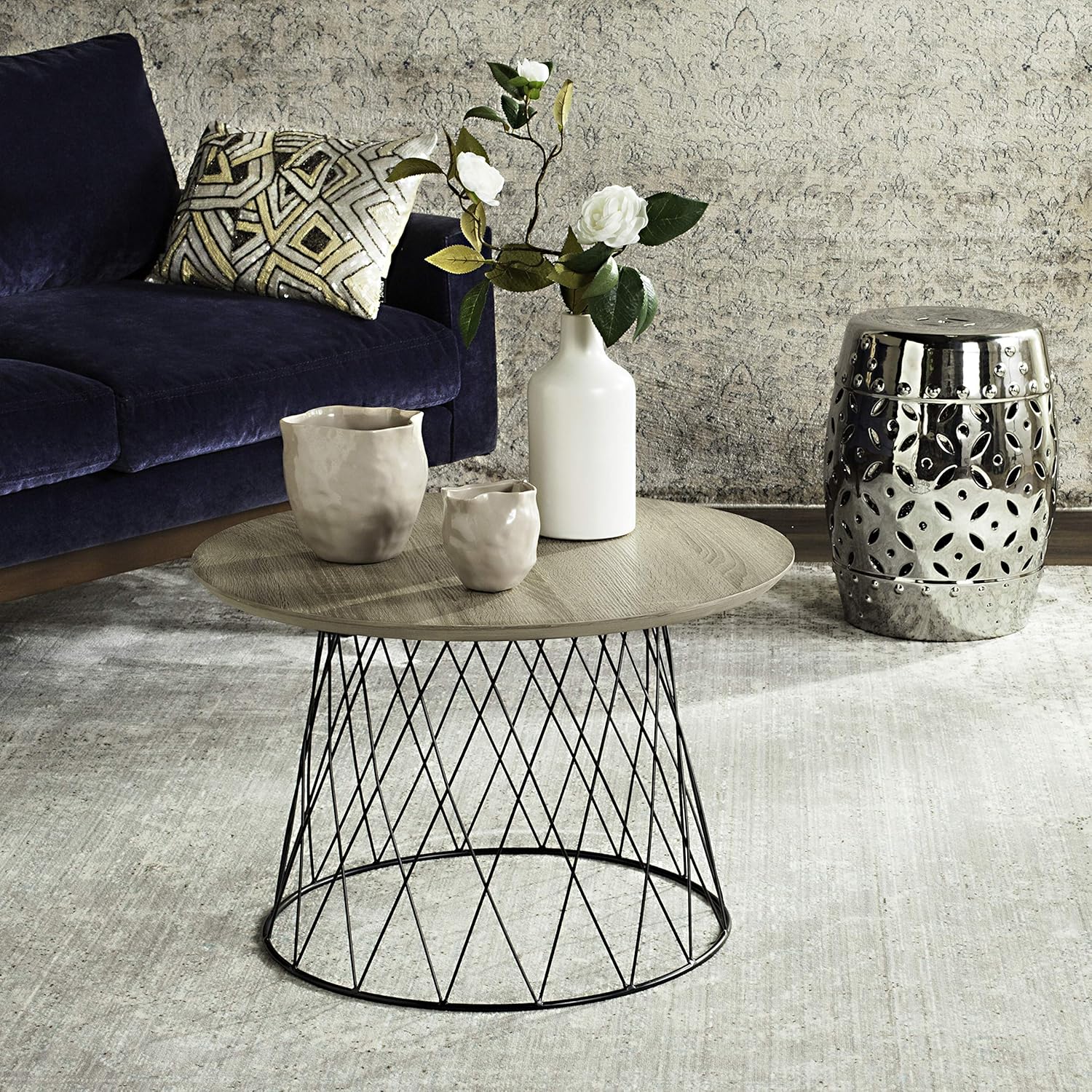 Safavieh FOX4245C Home Collection Roper Retro Mid-Century White and Black Wood End Table