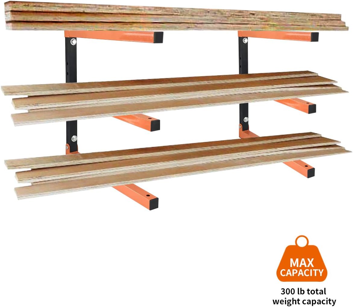 Homydom Wood Organizer and Lumber Storage Metal Rack with 3-Level Wall Mount, 2 Pack Pack of 2