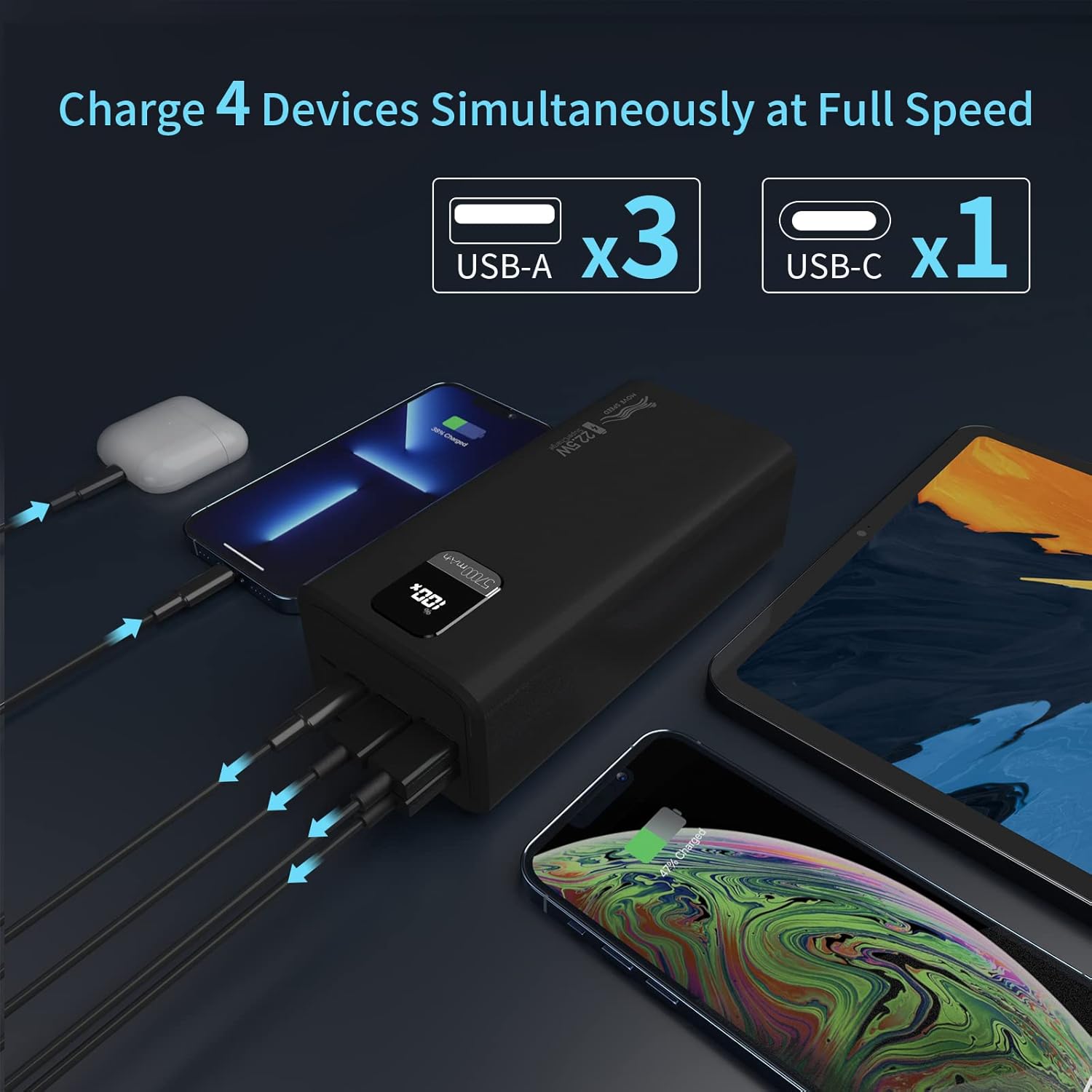 57000mAh Power Bank, MOVESPEED Portable Charger 20W PD USB C & 22.5W QC Fast Charging, 4 Outputs & 2 Inputs External Battery Pack with LED Display Powerbank for Cell Phones, Tablet，Laptop, Travel Pack of 2