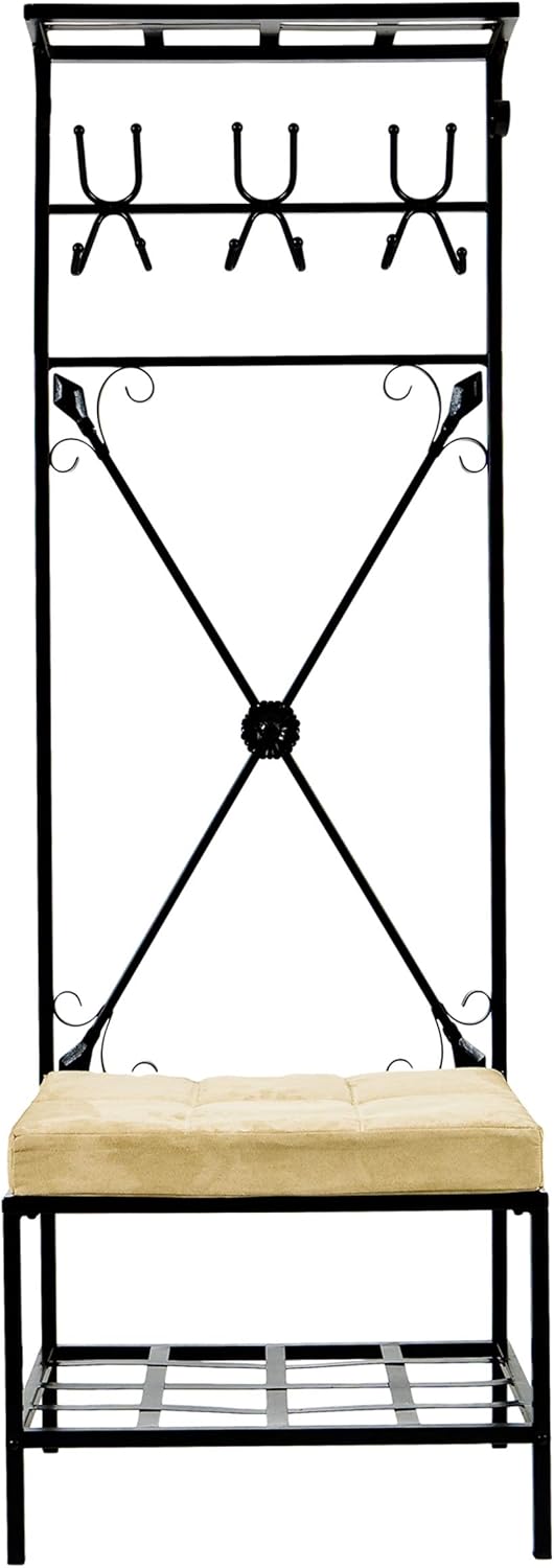 SEI Furniture Bench and Storage Rack, Black Textured Powder-Coat