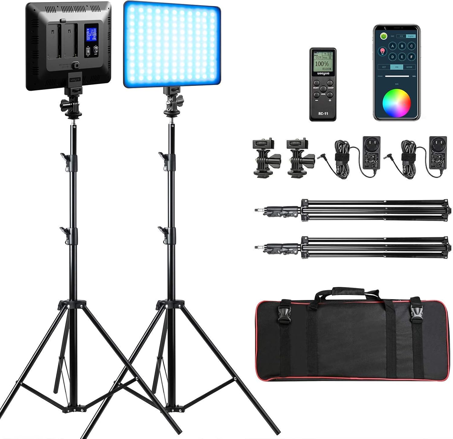 Weeylite Sprite20 2-Packs LED Video Lighting Kit for Photography, Full RGB Color LED Studio Lights for Video Recording, Streaming & Filming, LED Panel Light with APP/Remote Control, 2500-8500K