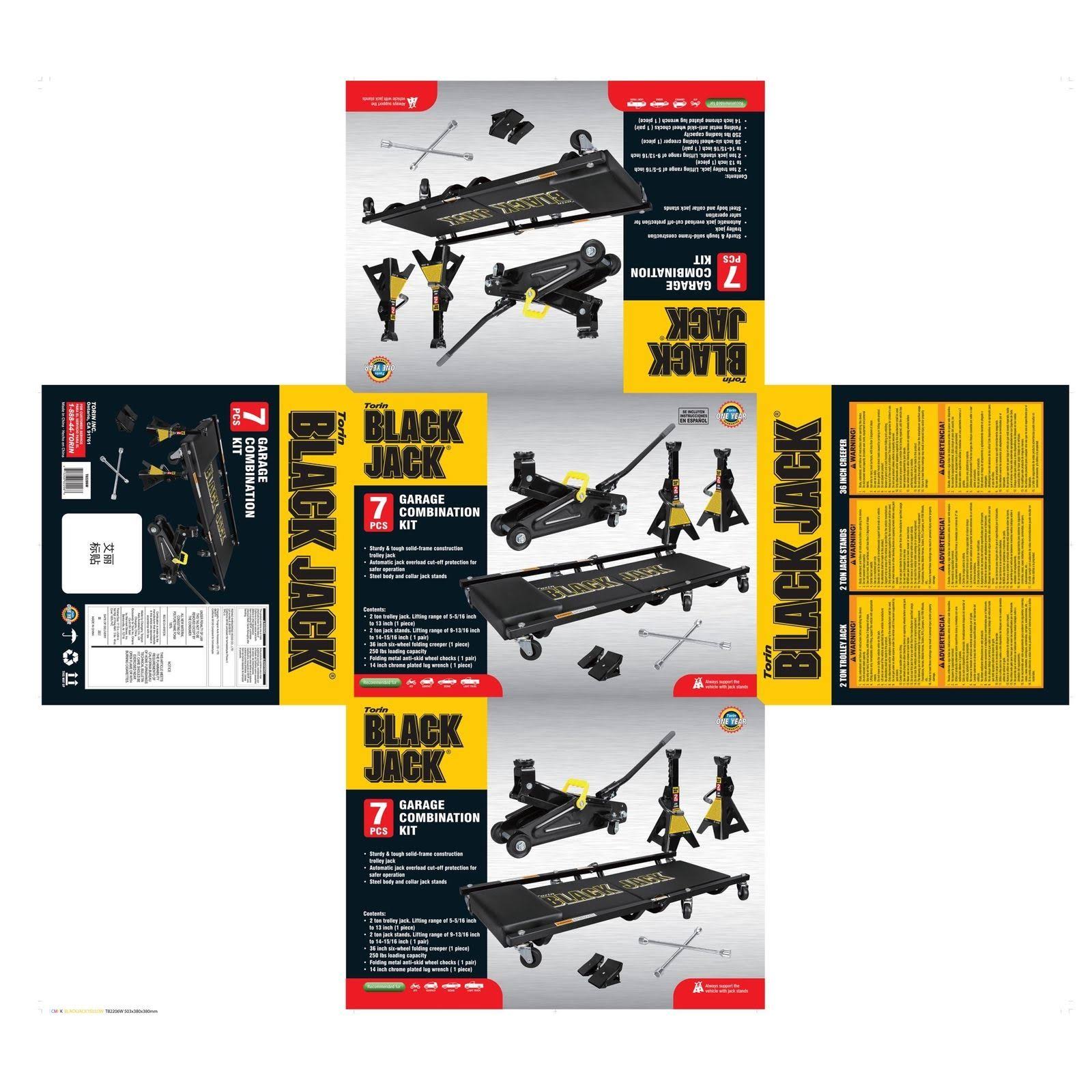 Blackjack 2 Ton Combo Kit Jack Stands Creeper Trolley Jack Lug Wrench Anti-Skid Chocks