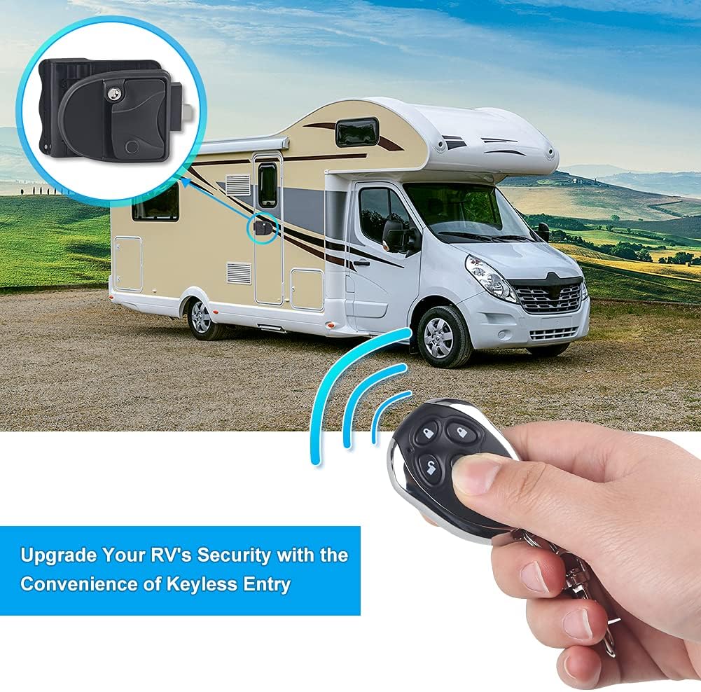 WATERWICH Fingerprint Recognition RV Keyless Entry Door Lock Handle Latch Stuck with Key Unlocking & Wireless Remote Control for Caravan Camper Bus Yacht Ferry Truck