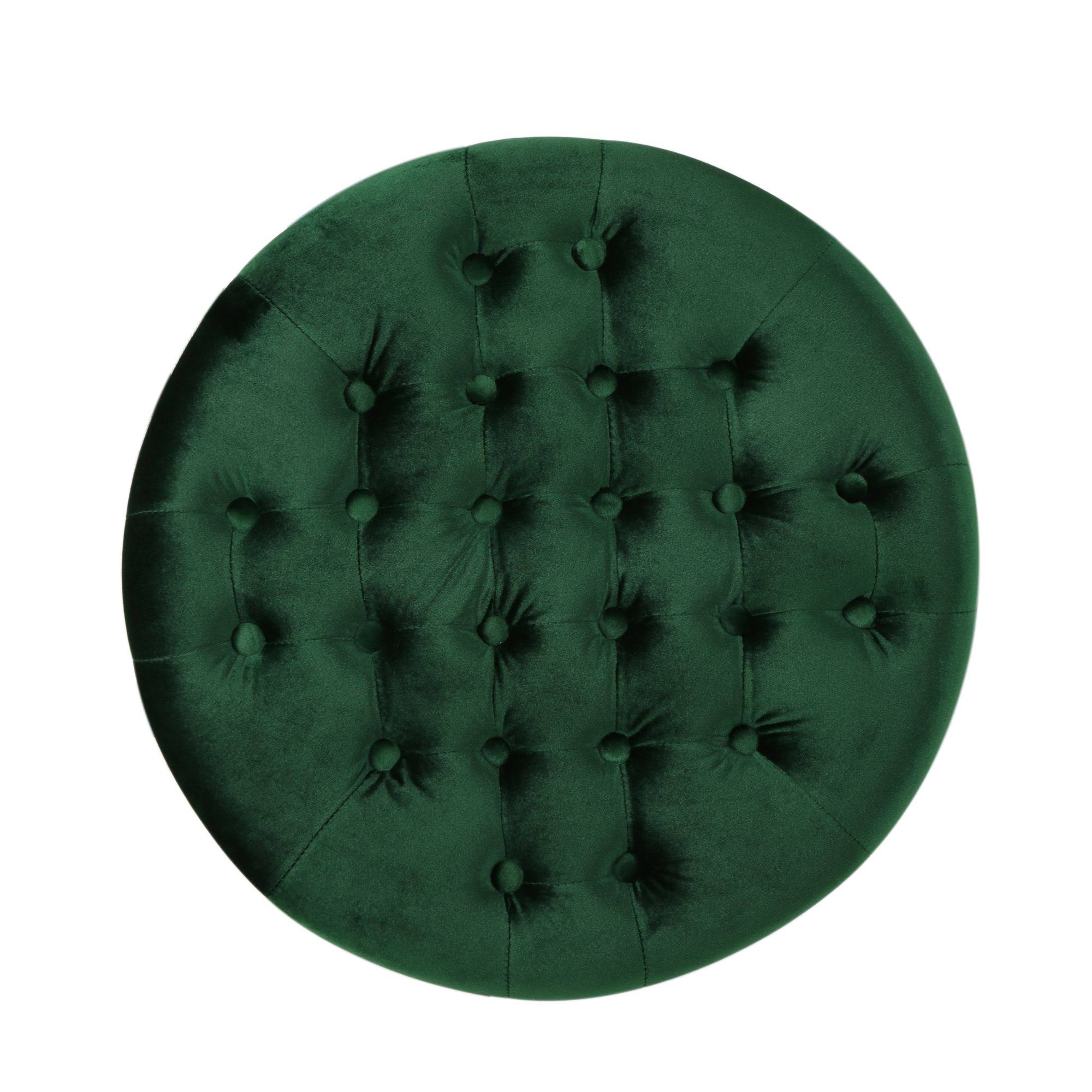 22x22 Emerald Green and Black Contemporary Round Tufted Ottoman