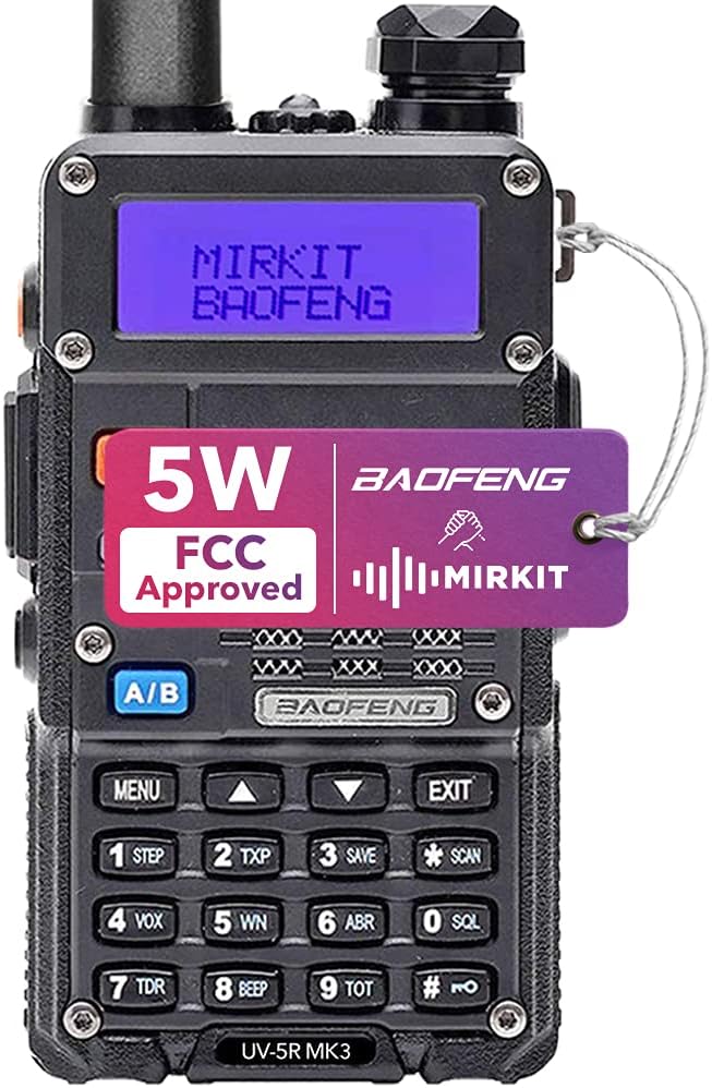 Mirkit x Baofeng Radio UV-5R MK3X 5 Watt FCC Approved 2021 2100 mAh Li-ion Battery, Tri-Band Radio Mirkit Edition and Neck Strap Lanyard Mirkit Ham Radio Operator Pack of 2