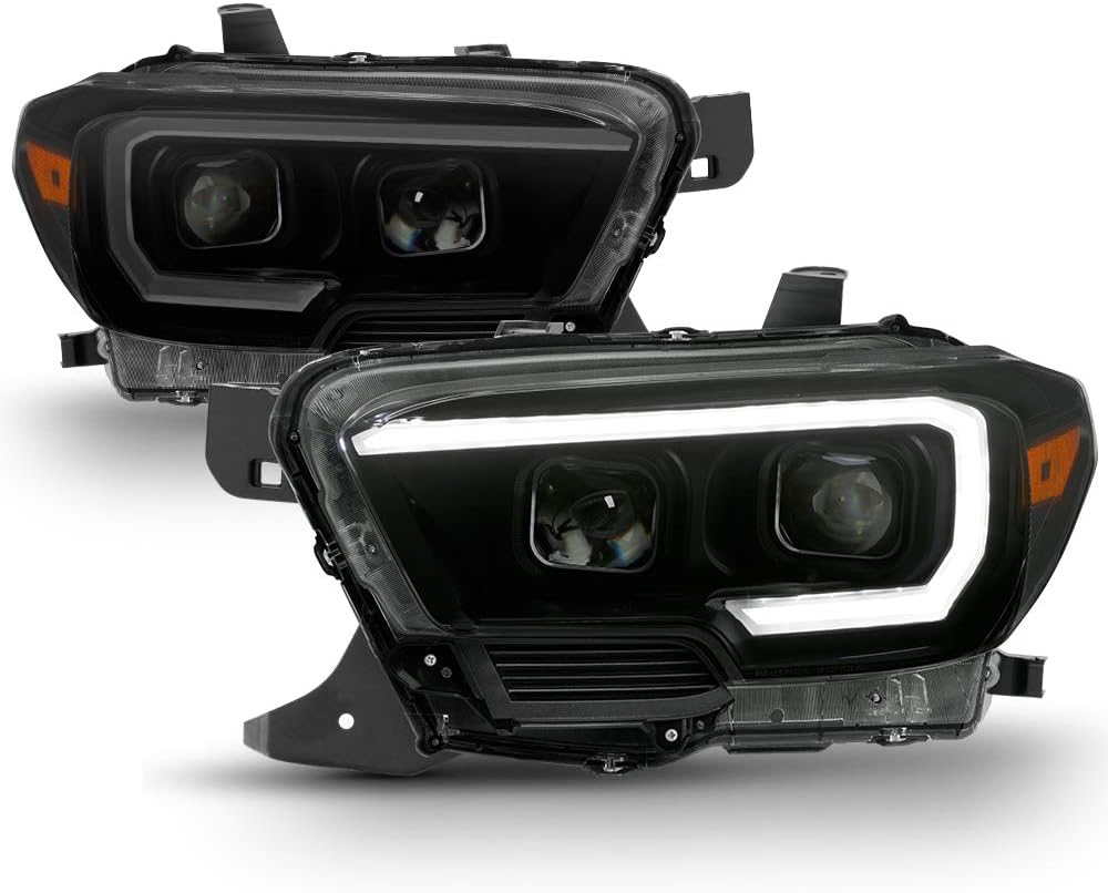 ACANII - Black Smoked LED Sequential DRL Headlamps For 2016-2018 Toyota Tacoma SR W/O DRL Headlights Driver & Passenger