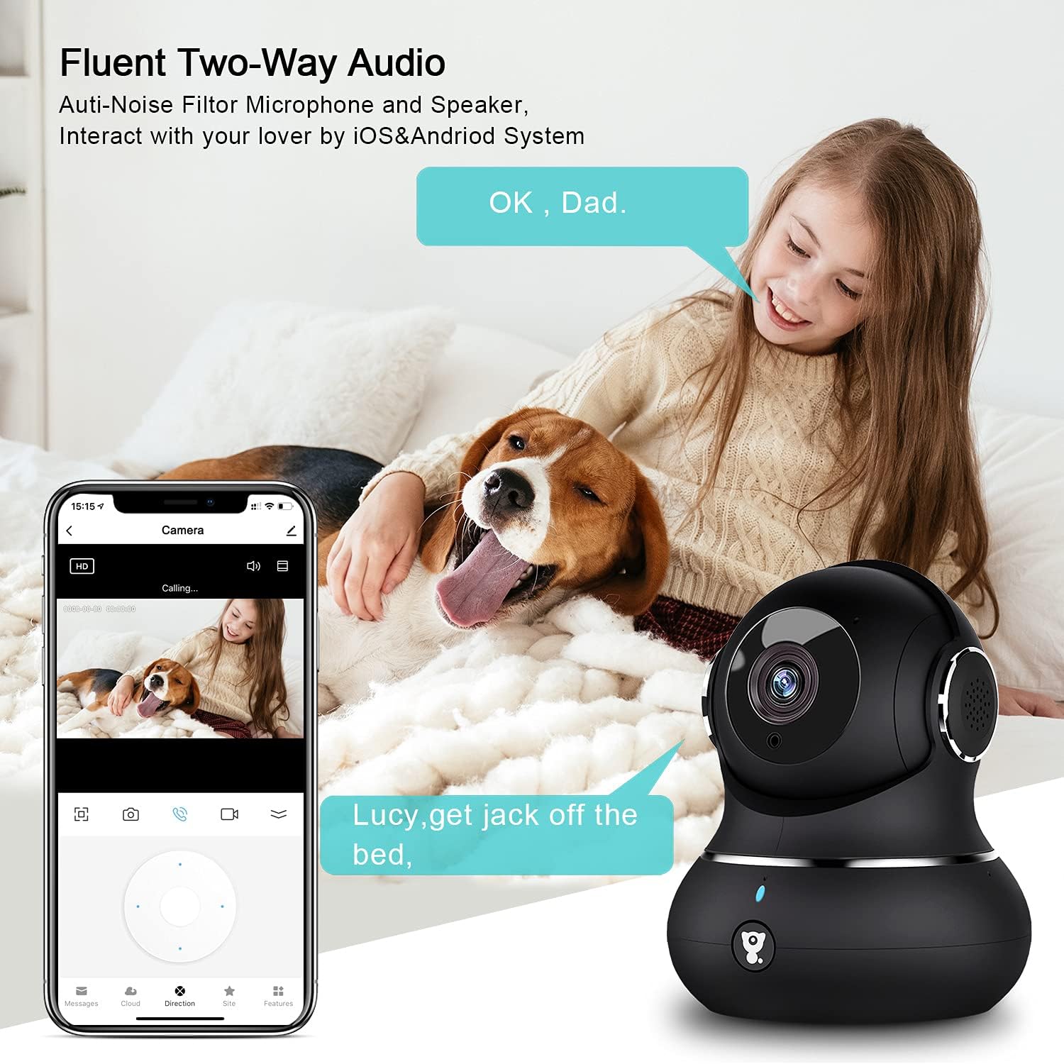 Little life Little elf Indoor Security Camera , 1080P Home WiFi Camera for Pet/Baby/Elder with Motion Detection, Night Vision, 2-Way Audio, 360 Degree Wireless IP Camera Work with Alexa, Black