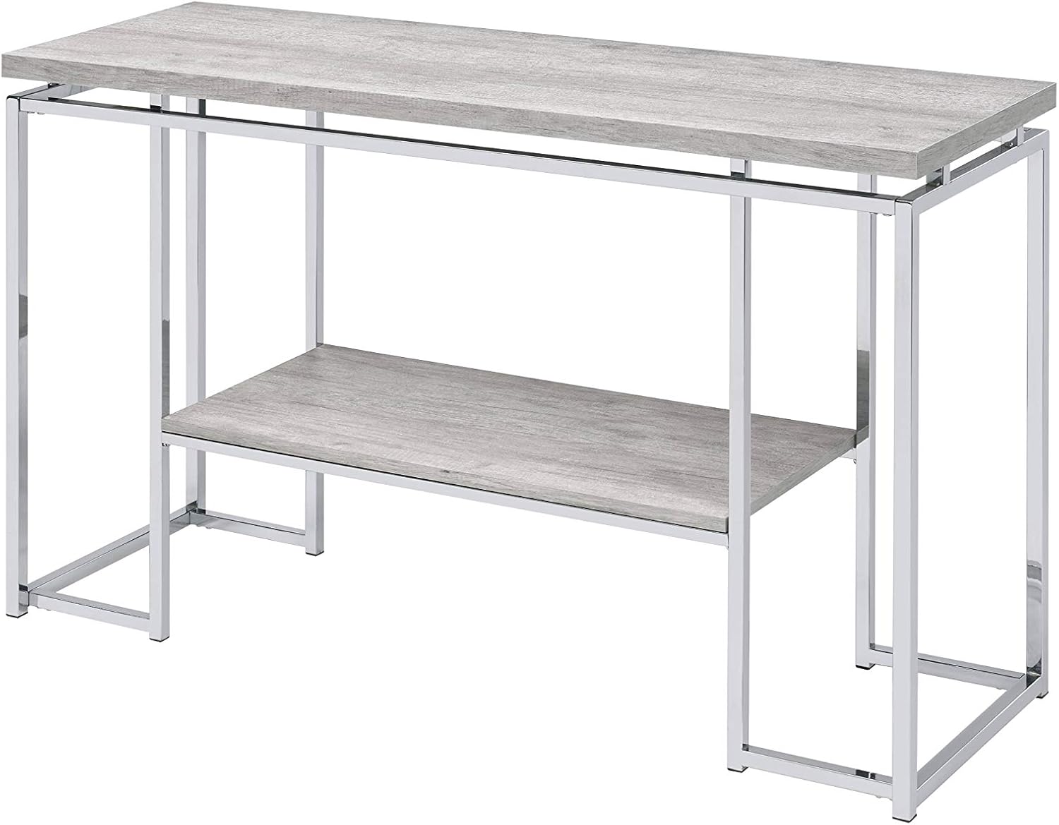 Acme Furniture Chafik Sofa Table, Natural Oak & Chrome