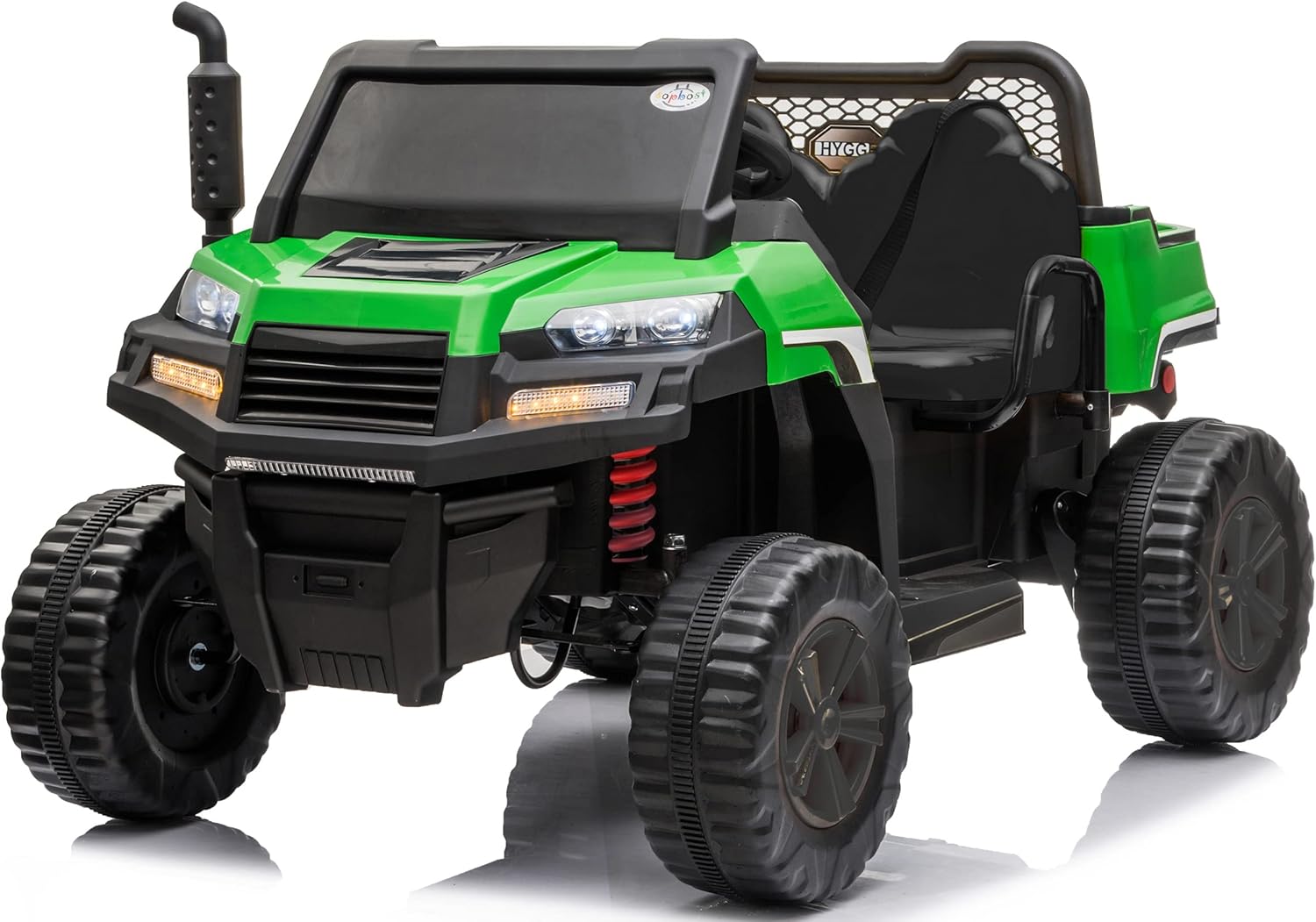 2-Seater Ride on Truck with Dump Bed, 12V Battery Toy Car, Ride on Tractor with Trailer, Ride On Car with Remote Control, LED Light, Horn, Music, Bluetooth, Kids Ride On Car with Storage Toolbox (Red)