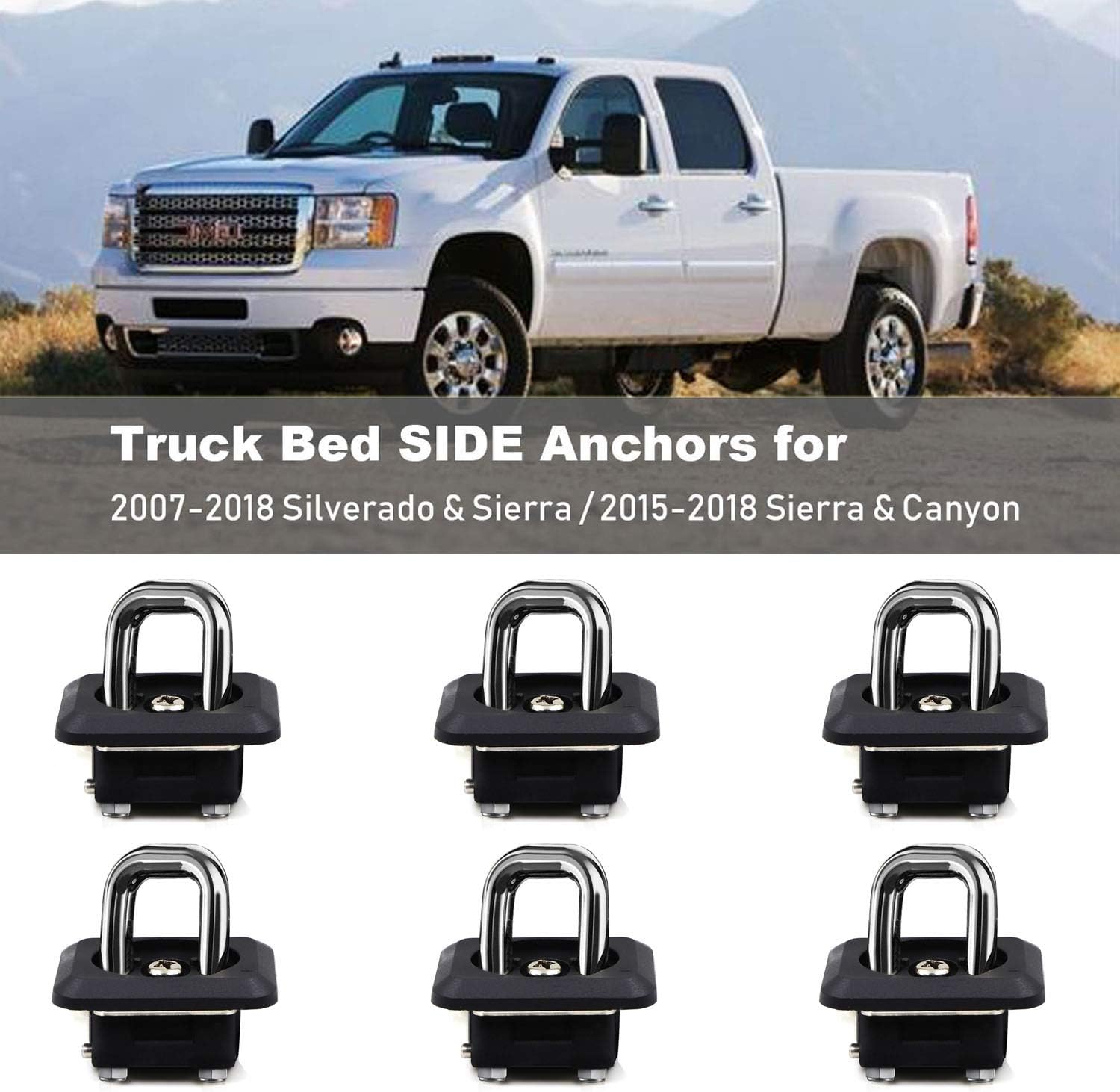 Dibanyou 1001-6 Pack Retractable Tie Down Anchors Truck Bed Side Wall Anchors for 2007-2019 Silverado Sierra 2015-2019 Colorado & Canyon