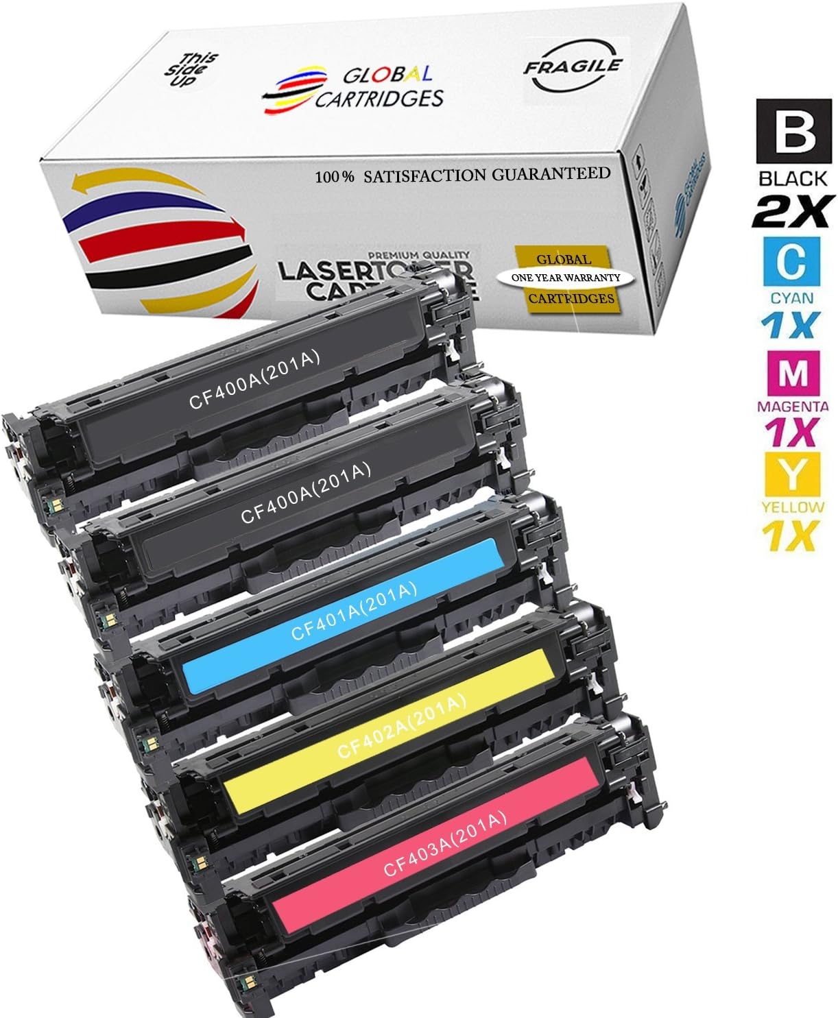 GLB Premium Quality Compatible Replacement for HP 201A Toner Cartridge Set + Additional Black 2 X CF400A CF401A CF402A CF403A (2xBlack, Cyan, Yellow, Magenta)