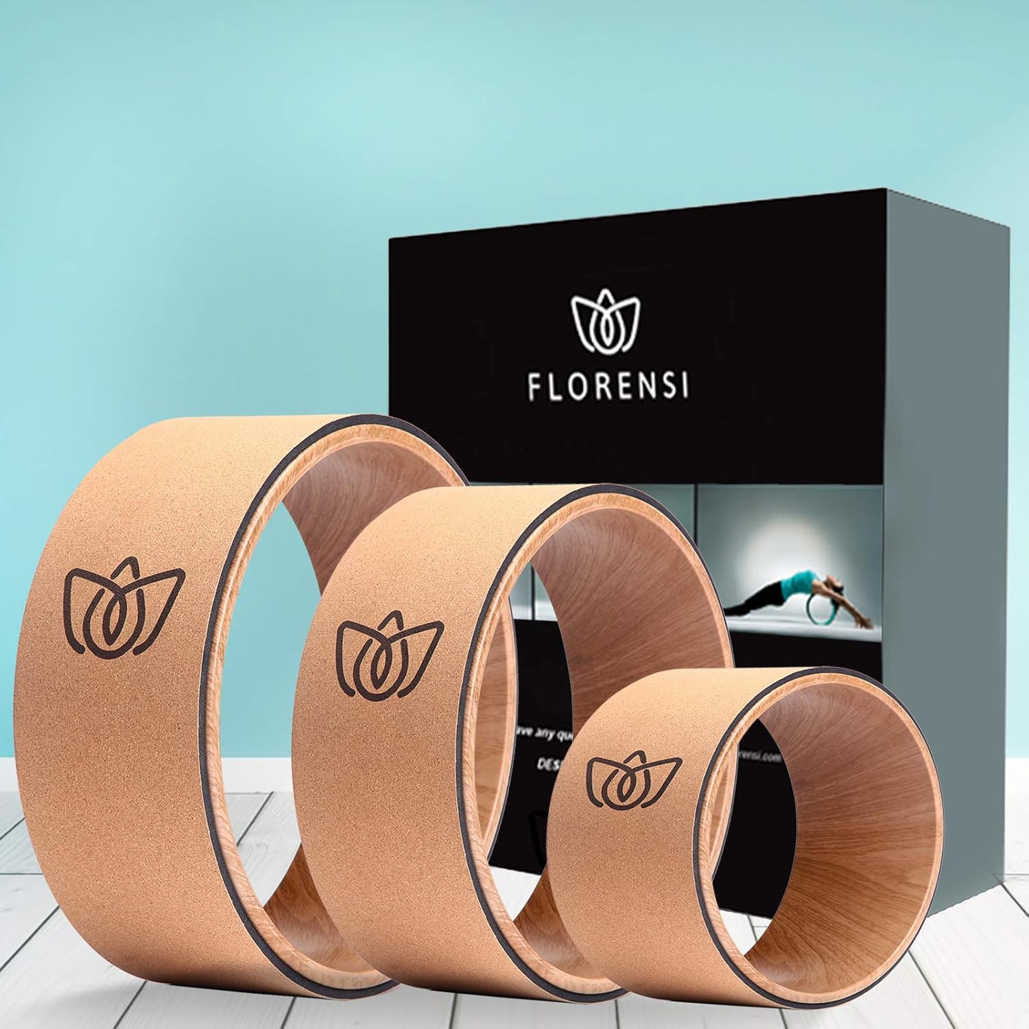 Florensi Yoga Wheel (3-Pack), Back Roller for Muscle Relaxation, Stretching Back Wheel for Pain Relief, Back Pain, Massages, Cracking and Popping, Multifunctional Yoga Wheel Back Wheel Pack of 2