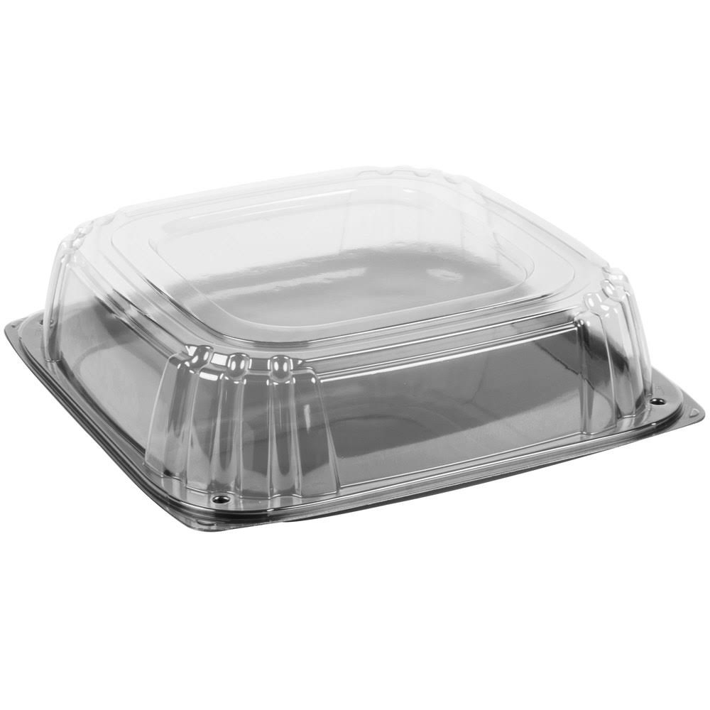 Sabert UltraStack Thermoformed Disposable Square Catering Tray with Lid Black Platter Clear Dome, 16x22 Length x 16x22 Width x 3