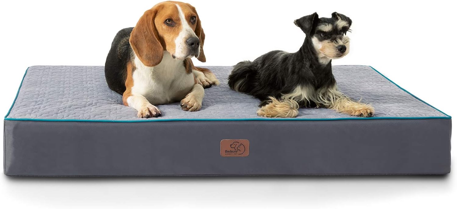 Bedsure Orthopedic Memory Foam Dog Bed for Large Dogs up to 75/100lbs, (3.5-4 inches Thick) Pet Bed Mattress with Removable Washable Cover, 2-Layer Pet Mat with Waterproof Lining Dog beds, Grey Pack of 2