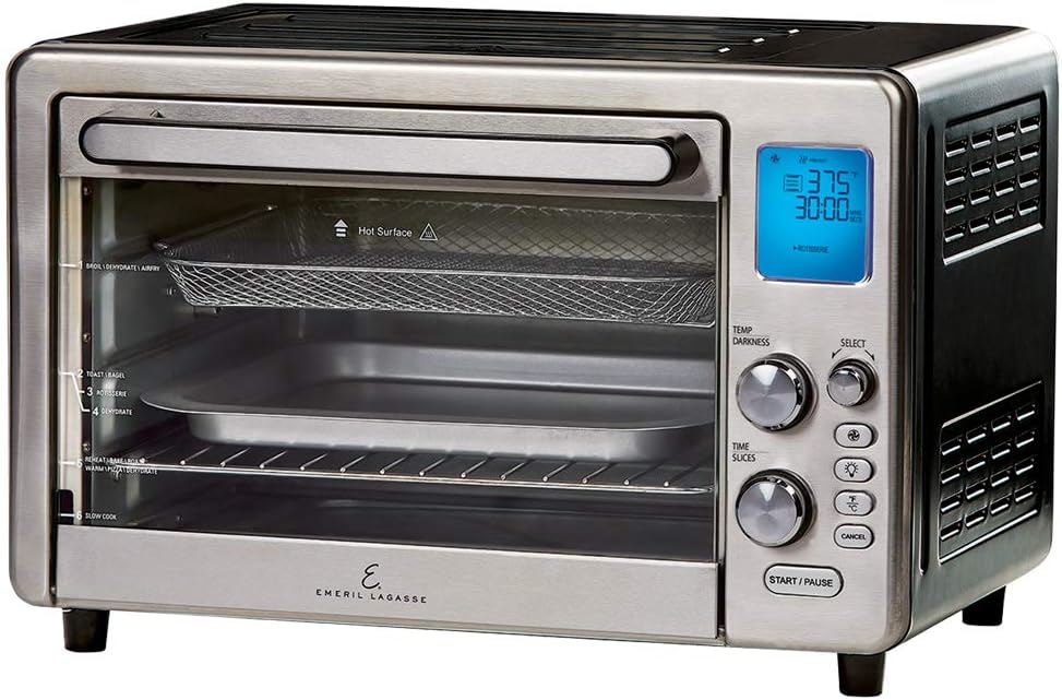 Emeril Lagasse Power Air Fryer 360 Max XL Family Sized Better Than Convection Ovens Replaces a Hot Air Fryer Oven, Toaster Oven, Rotisserie, Bake, Broil, Slow Cook, Pizza, Dehydrator & More. Emeril Cookbook. Stainless Steel. (MAX 15.6” 19.7” x 13”)
