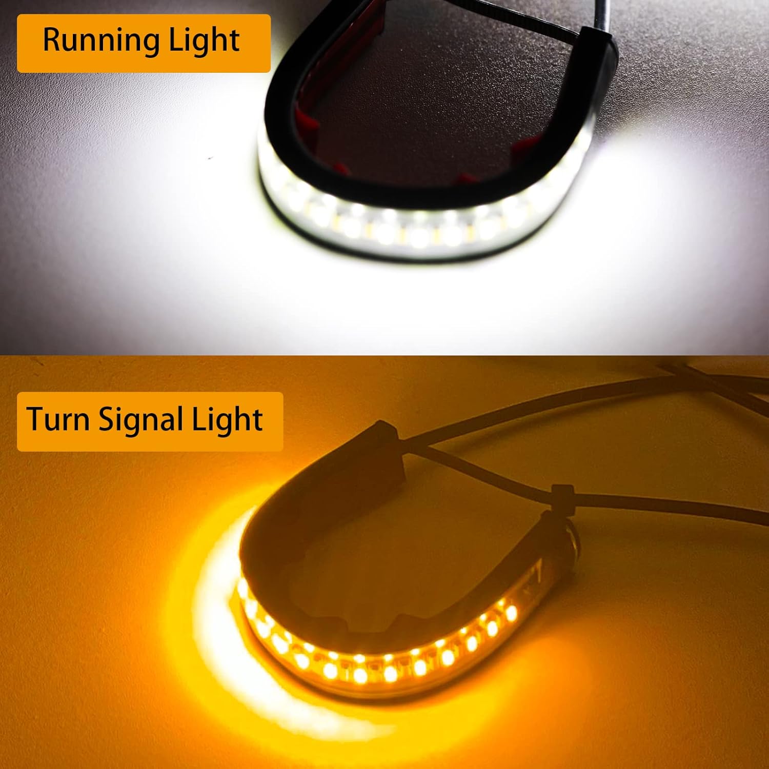 2PCS Universal Motorcycle Flowing Amber & White LED Fork Turn Signal Blinkers Strip Light Bar,Flexible Switchback DRL Daytime Running Light Adjustable Stips Bars For Harley Davidson Honda Yamaha